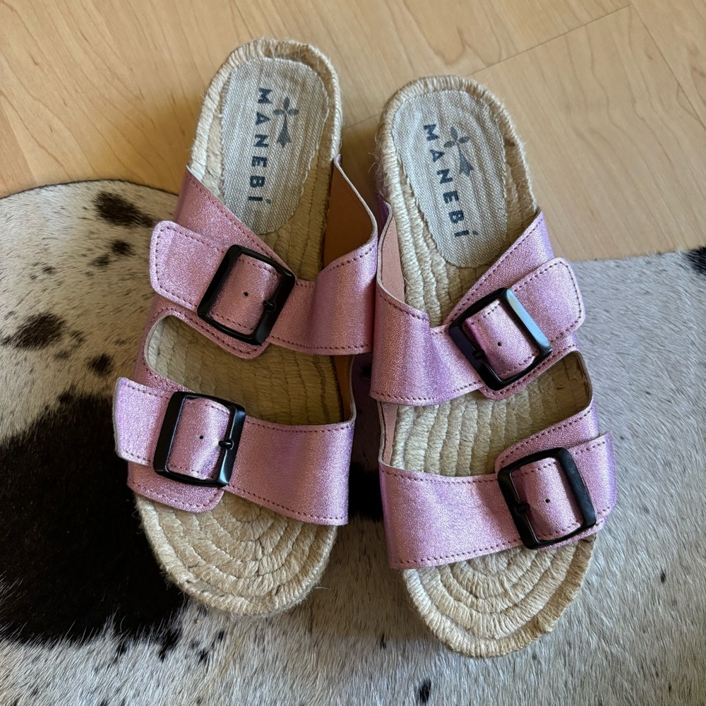 MANEBI Ciabatta‎ Donna Woman Pink Metallic Espadrilles Slide Sandals Size 8